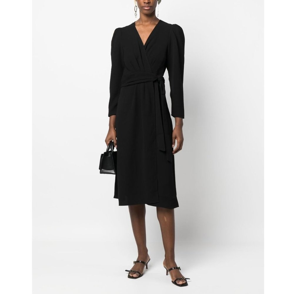 BA&SH Odile Midi Dress / Size 0 / US 2 / Black Wrap Plunging V-Neck Ruching XS